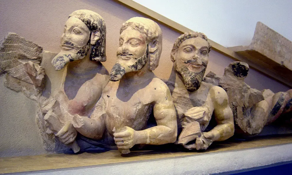Triple-Bodied Monster on the west pediment of the Old Temple of Athena